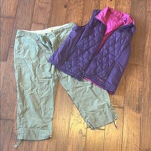 L. L. Bean Purple Quilted Vest Guide Series Green Cargo Pants